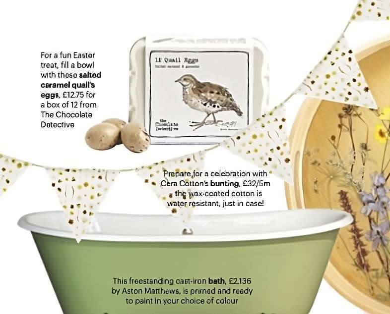 For a fun Easter treat, fill a bowl with these salted caramel quail’s eggs, £12.75 for aboxof12from The Chocolate Detective